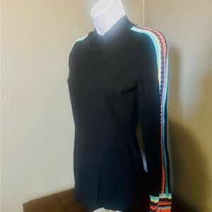 Amelie Boutik Black Sweater with Colorful Striped crochet Sleeves